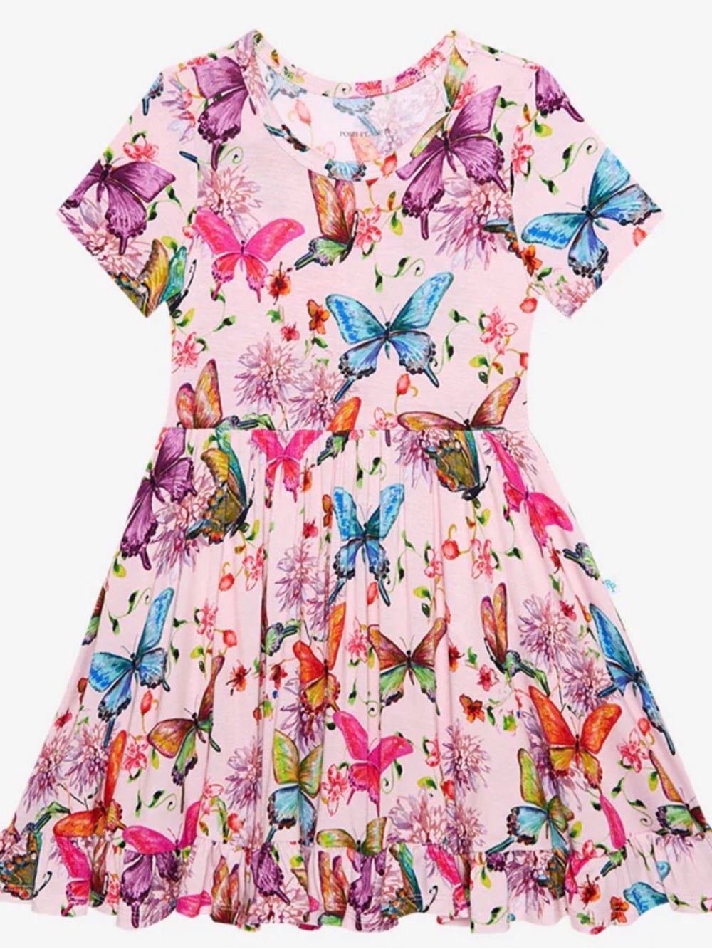 Posh Peanut Short Sleeve Ruffled Twirl Dress- Collection: Watercolor Butterfly